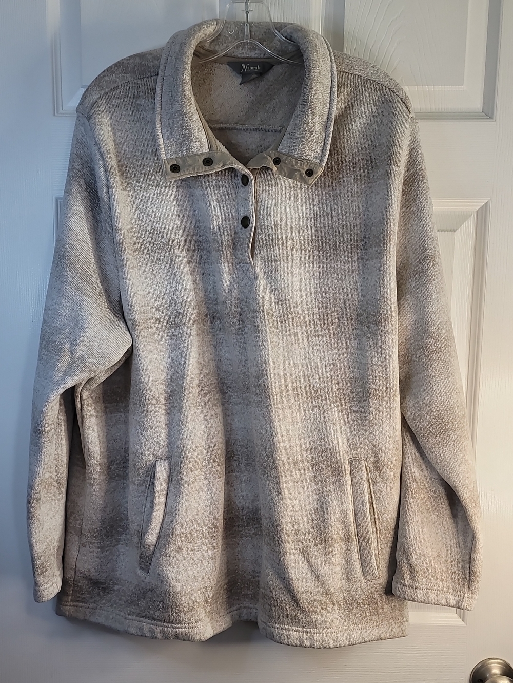 Natural Reflections Neutral Toned Pullover Fleece Snap-Front Sweatshirt